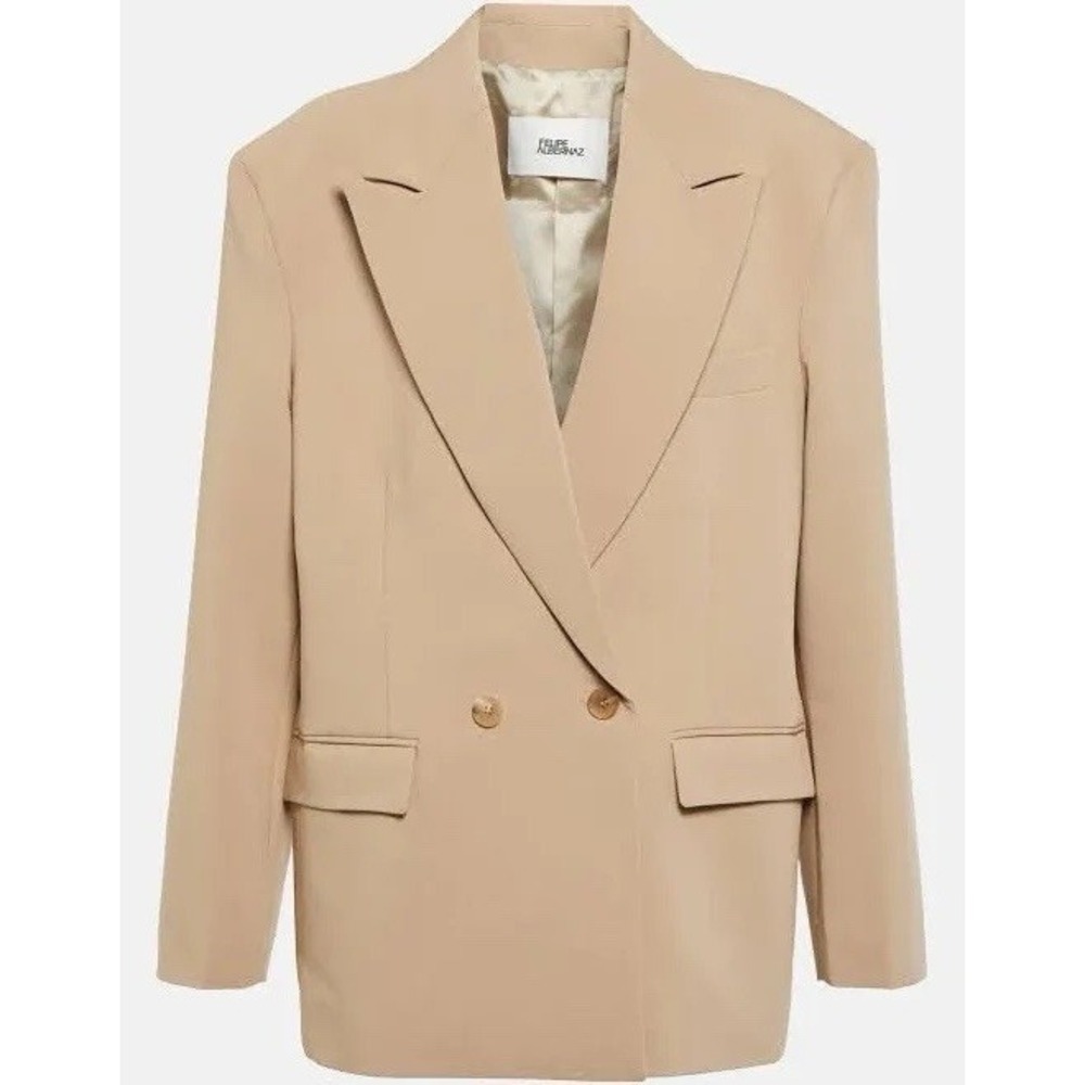 The Frankie Shop Corrin Blazer Women's L Beige Double Breasted Stretch Oversized